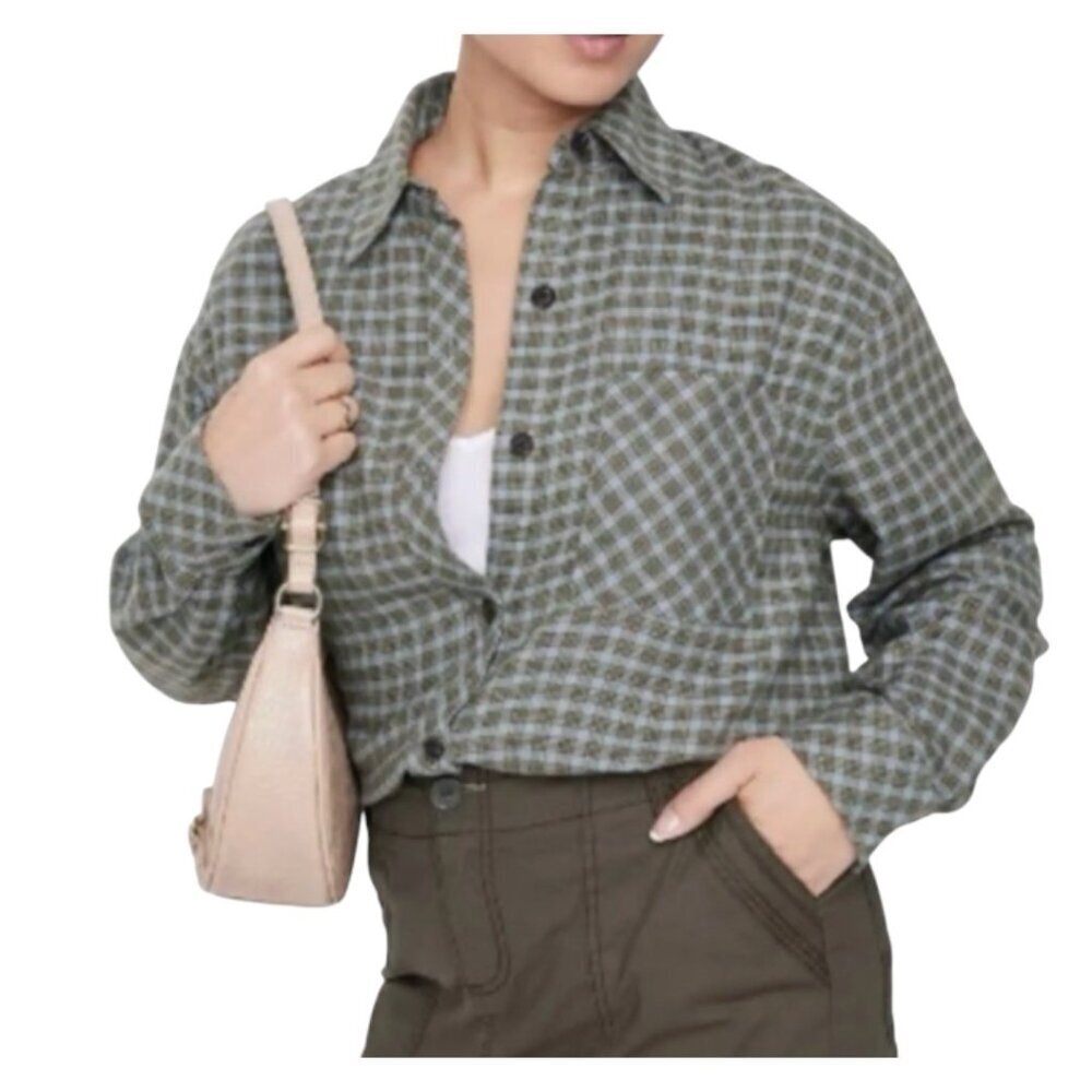 Wild Fable Brown and Blue/Gray Casual Button Down Shirt I Size: L - Picture 1 of 6
